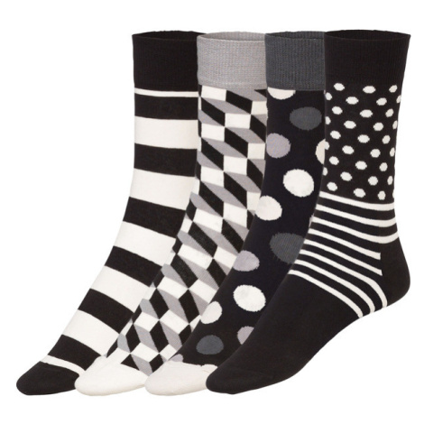 Happy Socks Dámske/Pánske ponožky v darčekovom balení, 4 páry (čierna/biela)