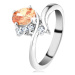 Trblietavý prsteň v striebornom odtieni, oválny zirkón v oranžovej farbe - Veľkosť: 62 mm