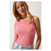 Happiness İstanbul Women's Light Pink One-Shoulder Gathered Detailed Knitted Blouse