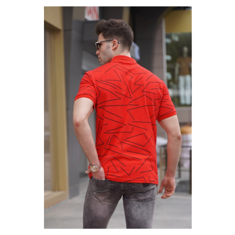 Madmext Men's Polo Collar Red Patterned T-Shirt 5817