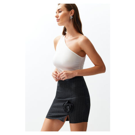 Trendyol Anthracite Rose Detailed Striped Woven Mini Skirt