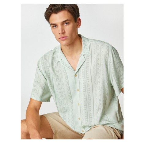 Koton Summer Shirt with Short Sleeves, Turndown Collar Ethnic Print Detailed.