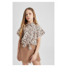 DEFACTO Girls Crop Short Sleeve Patterned Shirt