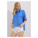 Trend Alaçatı Stili Women's Saxe Blue Double Pocket Half Sleeve Linen Shirt