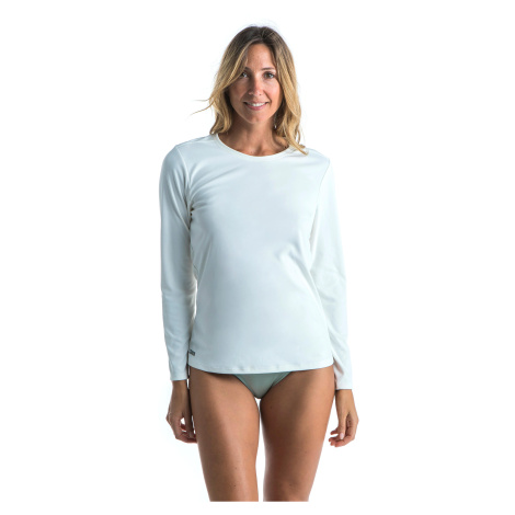 Dámske tričko proti UV Malou dlhý rukáv na surfovanie sivobéžové (bez farbenia) OLAIAN