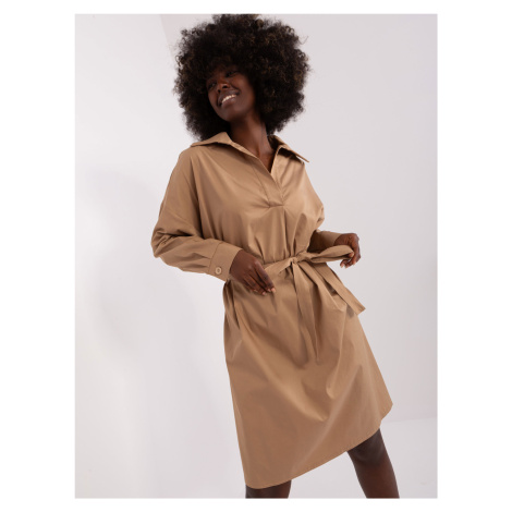 Camel midi dress with collar ZULUNA