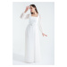 Dámske biele šifónové večerné šaty s hranatým výstrihom Lafaba