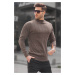 Madmext Dark Brown Slim Fit Half Turtleneck Striped Anti-Pilling Men's Knitwear Sweater 6344