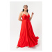 Lafaba Dámske saténové šaty plus veľkosti dlhé večerné šaty a plesové šaty s ramienkami a červen