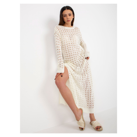 Ecru maxi knitted dress with openwork pattern