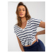 Women's striped T-shirt in white and navy blue with a V-neck