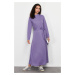 Trendyol Lilac Stand Collar Straight Belted Knitted Dress