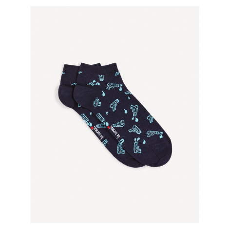 Tmavomodré pánske vzorované ponožky Celio Gisomistol