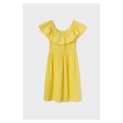 Dievčenské bavlnené šaty Mayoral žltá farba, mini, áčkový strih