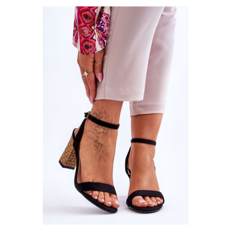 Suede sandals on knitted heels black selilla