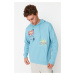 Trendyol Blue Men's Oversize/Wide-Cut Hoodie Printed Sweatshirt