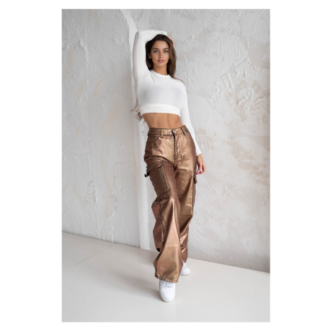 Trendyol Limited Edition Bronze Wide Leg Shiny Printed Jeans