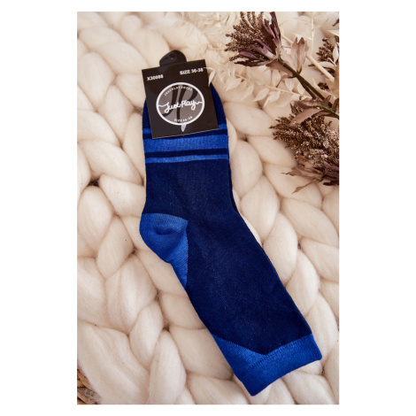 Women's two-tone socks with stripes Navy blue and blue