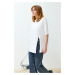 Trendyol White 100% Supreme Slit Oversize/Wide Mold Asymmetrical Knitted T-Shirt