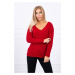 Knitted sweater with V-neck in red color