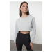 Trendyol Light Grey Super Crop Polar Fleece Knitted Sports Sweatshirt