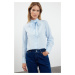 Trendyol Blue Regular Fit Woven Shirt with Closed Collar Ruffle Detail