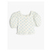 Koton Crop Shirt with Balloon Sleeves, Square Collar, Ruffled
