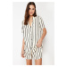 Trendyol Ecru Striped Collar Detailed Viscose Woven Pajama Set