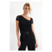Trendyol Black Asymmetric Collar Tulle Elastic Knitted Blouse