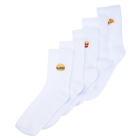 Trendyol 5-Pack White Cotton Food Embroidered College-Tennis-Mid-Length Socks