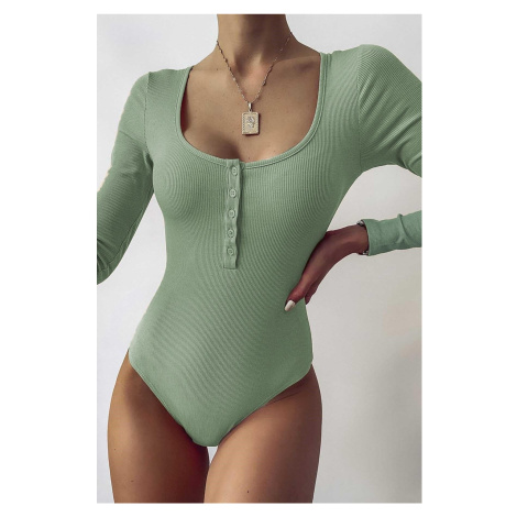 Madmext Mint Green Women's Bodysuit with Buttons