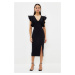 Trendyol Black Ruffle Detailed Elegant Evening Dress