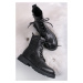 Čierne kožené členkové šnurovacie topánky 2-25702