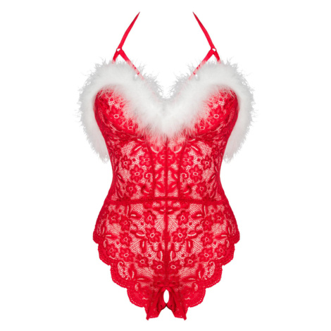 Červené čipkované crotchless body Santas Lace Lady Livia Corsetti