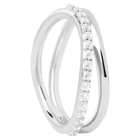 PDPAOLA Pôvabný strieborný prsteň so zirkónmi Twister Essentials AN02-844 58 mm