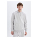 DEFACTO Gray Pocket Regular Fit Hooded Soft Furry Basic Plain Sweatshirt