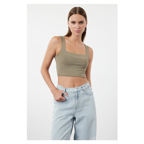 Trendyol Khaki Plain Slim Square Collar Super Crop Knitted Undershirt