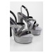 Shoeberry Women's Lorena Platinum Silvery Stone Platform Heeled Shoes