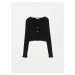 Dilvin 60134 U-Neck Front Accessory Knitwear Cardigan-black
