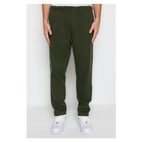 Trendyol Khaki Regular Fit Elastic Waist Gabardine Trousers