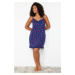 Trendyol Curve Navy Blue Heart Patterned Strap Mini Woven Nightgown