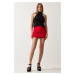 Happiness İstanbul Women's Red Asymmetric Detail Knitted Shorts Skirt