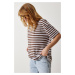 Happiness İstanbul Women's Brown Crew Neck Striped Oversize Knitted T-Shirt