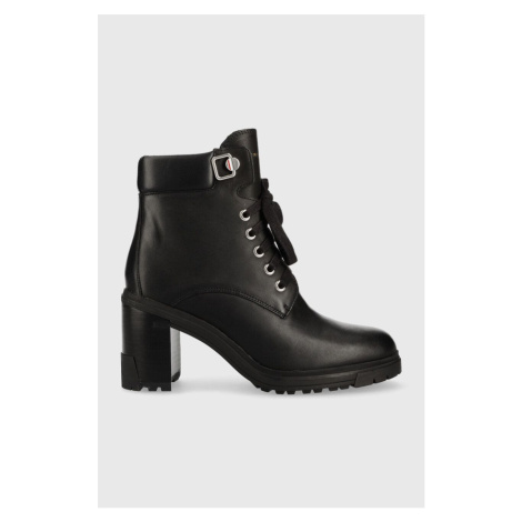 Členkové topánky Tommy Hilfiger Outdoor Heel Lace Up Boot dámske, čierna farba, na podpätku,