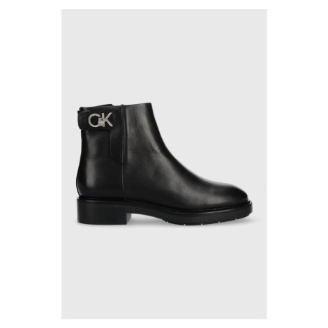Kožené členkové topánky Calvin Klein Rubber Sole Ankle Boot dámske, čierna farba, na plochom pod
