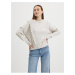 Krémový dámsky rebrovaný sveter s ozdobným lemom ONLY Stella