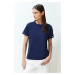 Trendyol Navy Blue 100% Cotton Embroidery Detailed Basic Crew Neck Knitted T-Shirt