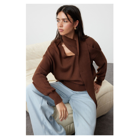 Trendyol Brown Scarf Knitwear Sweater