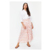 Trendyol Ecru Floral Pattern Pleated Woven Skirt with Elastic Waist