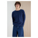 Trendyol Navy Blue More Sustainable Oversize/Wide Cut Textured Collar Detailed Sweatshirt